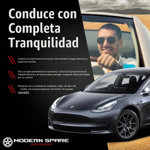Vista 5 de Kit completo de neumáticos de repuesto compactos con funda de transporte, se adapta a Tesla Model 3 2017-2025 Complete emergency spare tire