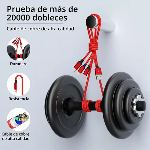 Vista 4 de Cable de carga múltiple 3 en 1, paquete de 2 cables USB de nailon trenzado
