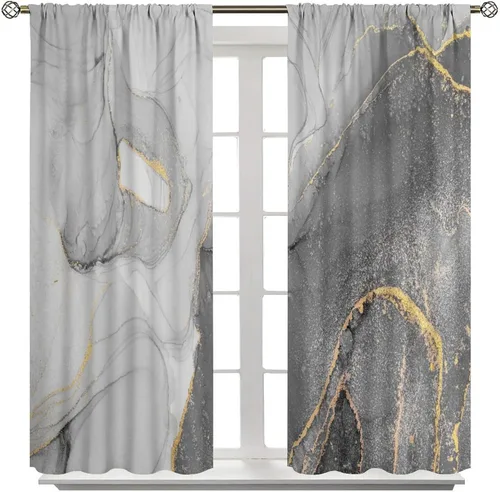 Vista 14 de Cortinas opacas con estampado abstracto de mármol en blanco y negro, para dormitorio, cafetería, comedor, oficina, sala de estar, cocina, 42 x 45