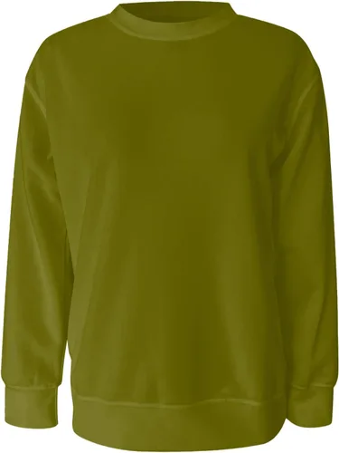 Vista 4 de Sudaderas para mujer, casuales, lindas camisas de manga larga con cuello redondo, ajuste relajado, color dopamina