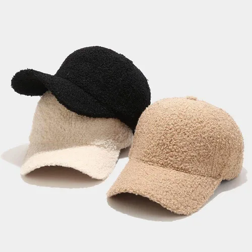 Vista 3 de Gorra de béisbol de invierno para mujer, de lana de cordero sintética, cálida, para viajes al aire libre
