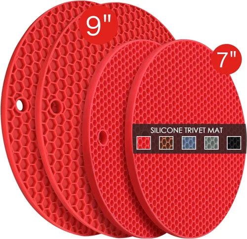 Vista 31 de Salvamanteles para platos calientes, paquete de 4 almohadillas calientes de silicona para cocina, tapete de silicona antideslizante resistente al