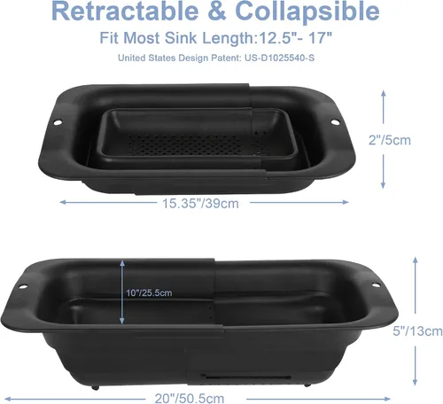 Vista 2 de ROTTOGOON Colador plegable de 7 cuartos, colador expandible sobre el fregadero, colador ajustable de silicona para fregadero de cocina, cesta grande