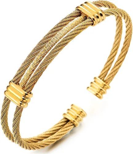 Vista 10 de Pulsera de acero inoxidable COOLSTEELANDBEYOND con cable trenzado ajustable para hombre y mujer