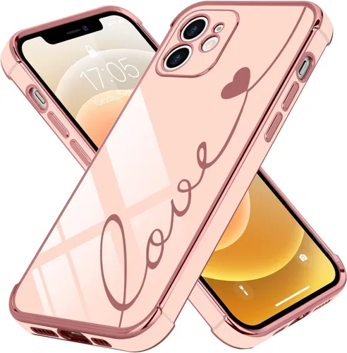 Vista 59 de LCHULLE Funda compatible con iPhone 12 para mujeres y niñas, bonito diseño de corazón de amor con enchapado de lujo, cubierta de TPU suave a prueba