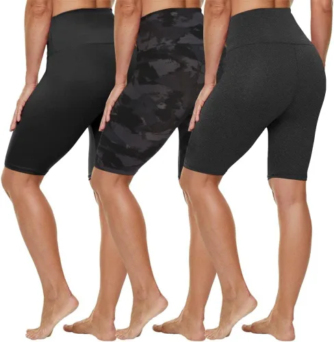 Vista 32 de HLTPRO 3 Pack Plus Size Biker Shorts for Women, Pocket & No-Pocket Options Negro/Beige Rosa/ Gris