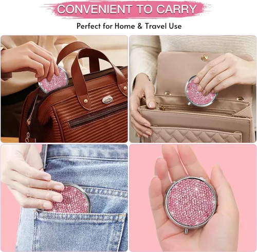 Vista 6 de Soleebee Pastillero de cristal brillante, organizador diario de píldoras portátil de 3 compartimentos, pequeño estuche de viaje para bolso