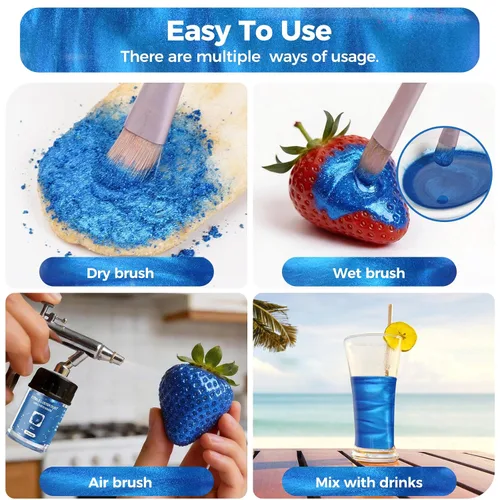 Vista 6 de CRPTHE Polvo de Polvo de Lustre Azul Comestible 5g, Purpurina Comestible para Bebidas, Polvo de Purpurina de Grado Alimenticio para Cócteles