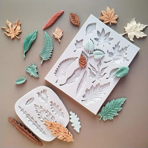 Vista 3 de 2 piezas de moldes de silicona en forma de hoja, molde de fondant para pastel con forma de hojas de árbol, molde 3D único para chocolate, caramelo