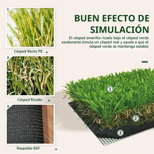 Vista 4 de Outsunny 1 alfombra de césped artificial para exteriores de 3 x 10 pies con orificio de drenaje y respaldo de goma