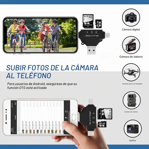 Vista 4 de Lector de tarjetas SD 4 en 1 para iPhone, iPad, Android, Mac, PC, cámara, lector de tarjetas micro SD, adaptador de tarjetas SD portátil, lector