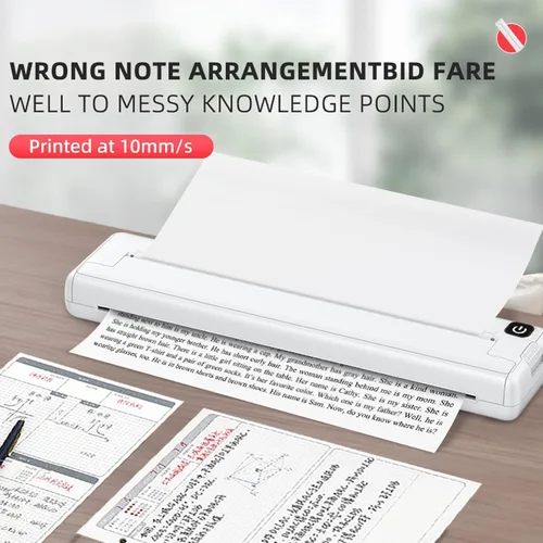 Vista 4 de Bewinner Impresora térmica A4 Bluetooth - Mini impresora sin tinta de 200 ppp, impresora térmica inalámbrica recargable portátil para escuela