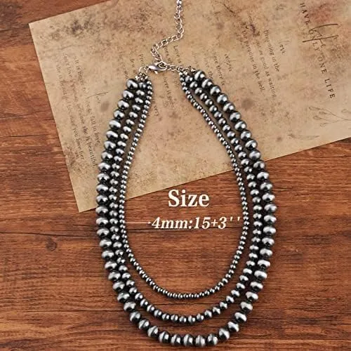 Vista 4 de Navajo - Collar de perlas occidentales para mujer, collar vintage en capas, gargantilla con cuentas para niñas