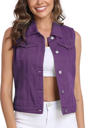 Vista 12 de Xeoxarel Chaleco de mezclilla para mujer, chaqueta vaquera sin mangas (XS-XXL)