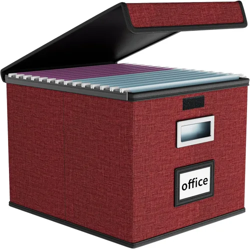 Vista 66 de Caja organizadora de archivos Huolewa con tapa, caja organizadora de carpetas de archivos colgantes de cuero sintético plegable con deslizadores
