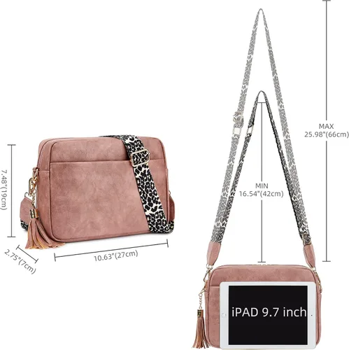 Vista 6 de Bolso cruzado de cuero para mujer con cremallera y hombro para cámara