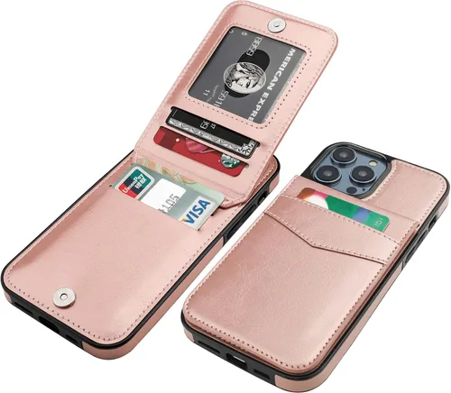Vista 19 de KIHUWEY Compatible con iPhone 14 Pro Funda Cartera con Tapa con Soporte para Tarjetas de Crédito, Cuero Premium con Cierre Magnético, Función Atril