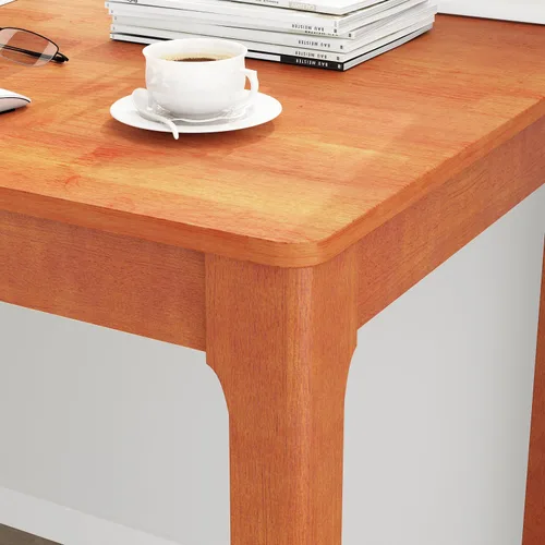 Vista 6 de FUFU&GAGA Escritorio de oficina de 47 pulgadas, escritorio rectangular para computadora con 2 cajones, patas de madera maciza, mesa de escritura