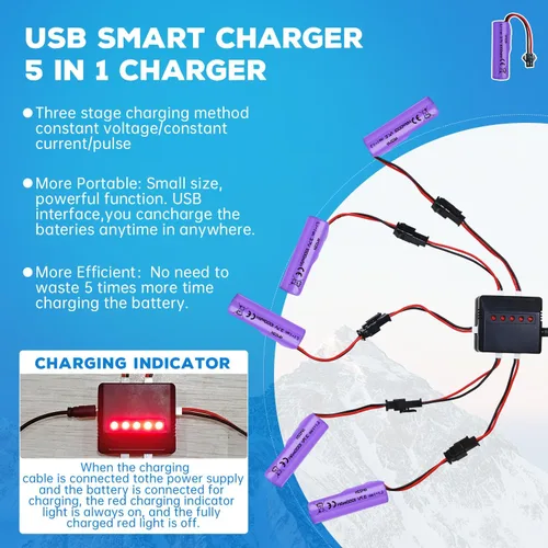 Vista 4 de 5 unidades 3.7 V 1000 mAh Lipo batería con cargador 5 en 1 RC Toy Car Battery SM-2P Plug para TB202 TB201 TM201 TM202 TC141 DE35 DE38 DE40 DE50 RC