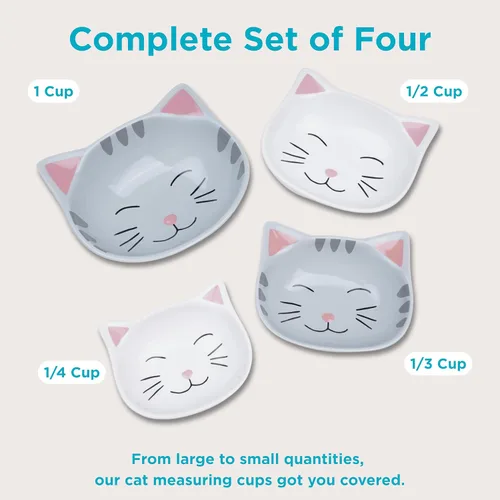 Vista 2 de Juego de Tazas Medidoras para Gatos - Accesorios de Cocina Novedosos para Gatos y Regalos para Repostería - Tazas Medidoras Únicas Apilables