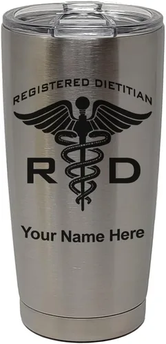 Vista 33 de LaserGram Vaso aislado al vacío de 20 onzas, dietista registrado RD, grabado personalizado incluido (negro)