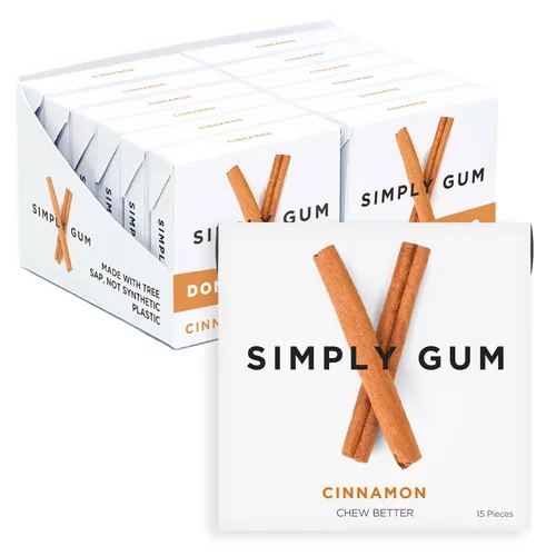 Vista 19 de SIMPLY Gum Canela, goma de mascar natural sin plástico, paquete de 6 (90 piezas) Vegano, Kosher, sin OGM, sin aspartamo y sin sorbitol