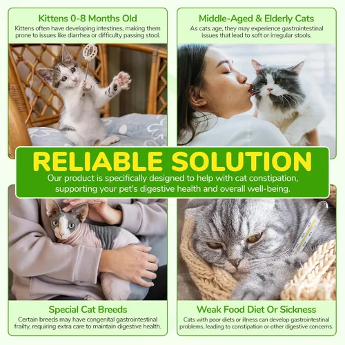Vista 6 de Alivio del estreñimiento del gato, alivio del estreñimiento para gatos con 6 probióticos activos Promueve movimientos intestinales saludables