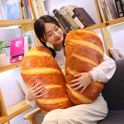 Vista 3 de Levenkeness - Almohada de pan 3D de simulación, cojín lumbar suave, peluche relleno de pan para tostadas con mantequilla, juguete para decoración