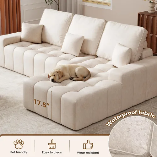 Vista 6 de Luxanimarion Sofá modular modular de 110 pulgadas con diván, forma de L Beige (piel sintética)