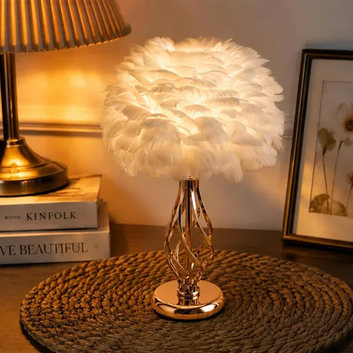 Vista 6 de Capslpad Lámpara de mesa de plumas blancas 16.9 '' luz de mesita de noche Blanco-2