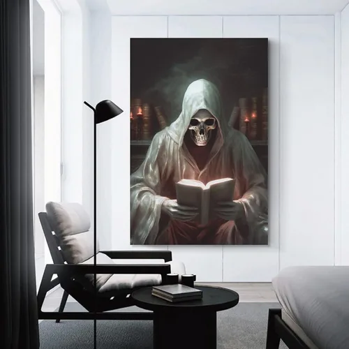 Vista 6 de HHGaoArt Lienzo gótico para pared, póster de fantasmas de Halloween, imagen espeluznante en lienzo