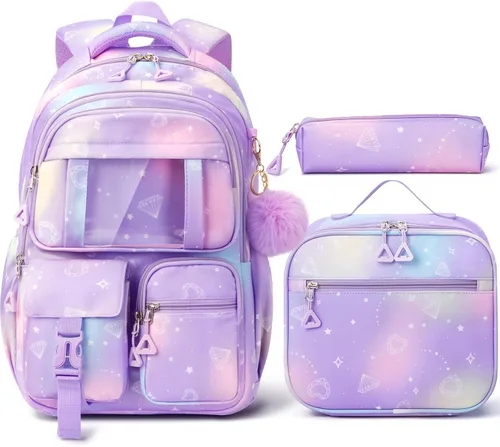 Vista 14 de Fimibuke Mochila infantil para niñas escolares, mochila impermeable con A1. Rosa diamante
