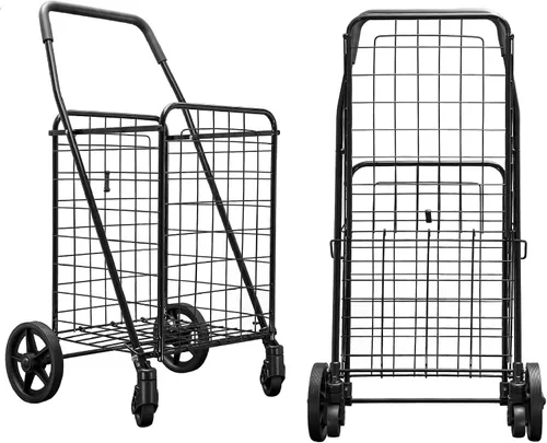 Vista 3 de Carrito de compras plegable con ruedas de 360 grados negro (cesta individual)