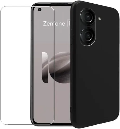 Vista 7 de Funda de silicona para Asus Zenfone 10, funda protectora de cuerpo completo suave y sedosa, a prueba de golpes, con forro de microfibra (negro)