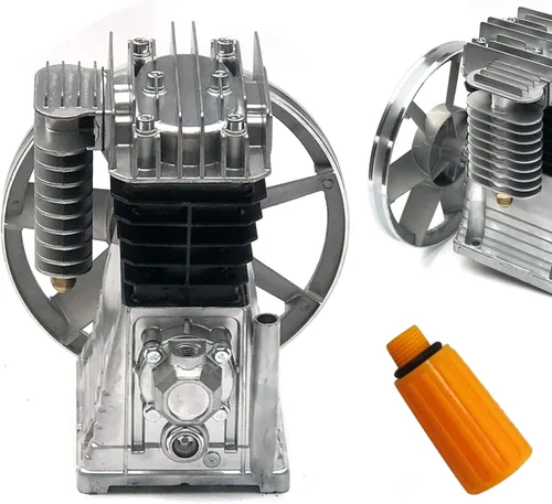 Vista 3 de Cabezal de bomba de compresor, 3HP 8.8CFM Cabezal de compresor de aire de aluminio de doble cilindro de una sola etapa con silenciador y tornillo