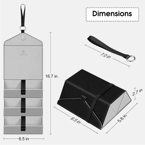 Vista 7 de Fintie Estuche organizador de lentes de sol con 3 ranuras, estuche de viaje para lentes de viaje, caja plegable para mujeres y hombres, color negro