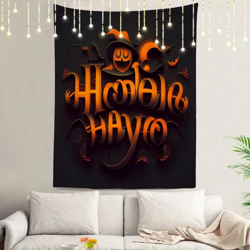 Vista 17 de Shrahala Modern Abstract Artwork Wall Tapestry, Orange Black Beige Wall Hanging Large Tapestry Decoration Polyester Fiber White Hem Around for Dorm