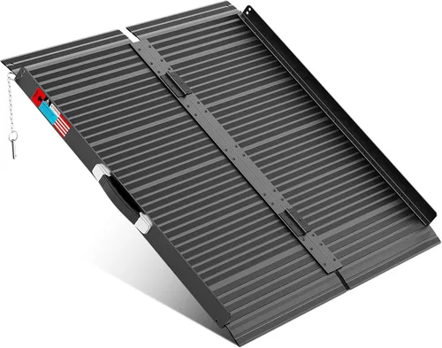 Vista 12 de WHALEMOTOR Rampa portátil para silla de ruedas negra, rampa de aluminio sin costuras y antideslizante de 2 pies, rampas plegables portátiles