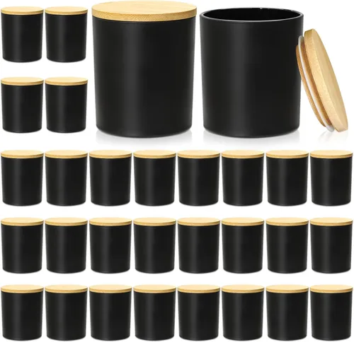 Vista 15 de SUPMIND Tarros de vela de vidrio negro mate de 10 oz con tapa, 12 piezas