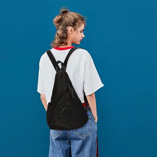 Vista 7 de KL928 Bolso bandolera de lona Mochila pequeña cruzada de hombro, mochila casual para hombres y mujeres