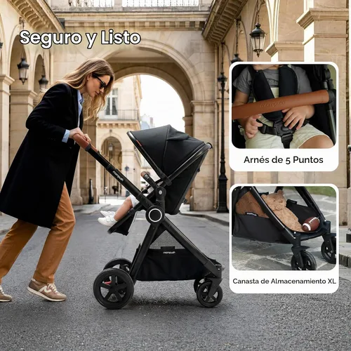 Vista 6 de Mompush Ultimate2 Cochecito de bebé, Cochecito convertible premium de tamaño completo para niños, Asiento reversible con ajuste de reclinación