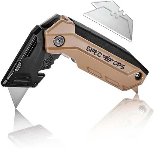 Vista 9 de Spec Ops Tools - Cuchillo utilitario con hoja retráctil, paquete de 2, incluye 5 cuchillas adicionales en almacenamiento de mango, 3% donado a