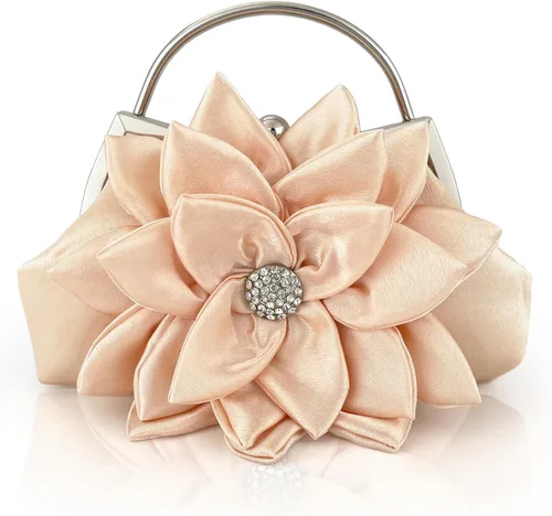 Vista 10 de Elegante bolso de noche floral para mujer, bolso de embrague nupcial de boda con diamantes de imitación, bolso de flores de satén para dama