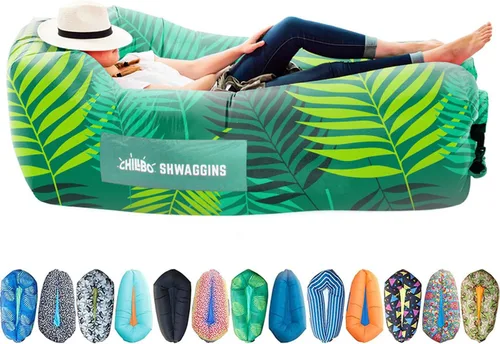 Vista 10 de Chillbo Inflatable Couch – Unique Designs - No-Pump Setup, Ripstop Polyester, Stability Pegs, Fun Prints - Portable Air Inflatable Lounger for