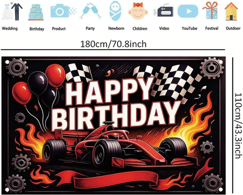 Vista 6 de Telón de Fondo Pancarta de Feliz Cumpleaños de Carreras de Fórmula 1 Fondo de Fotografía de Auto F1 Decoraciones de Fiesta de Carreras Suministros