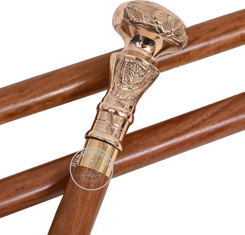Vista 6 de Humaira Nautical Bastón plegable de latón con mango de diseñador victoriano, bastón de madera de 38 pulgadas para regalo hombres y mujeres