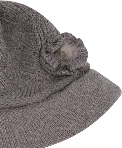Vista 112 de C-US - Gorro de punto cálido para mujer, con visera de ganchillo con acento de flores
