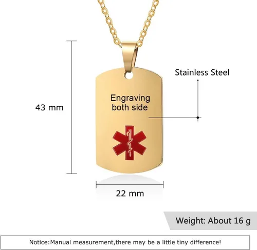 Vista 2 de kaululu Collar de alerta médica para hombres, mujeres y niños, grabado con etiqueta de identificación médica para papá, mamá, collar personalizado