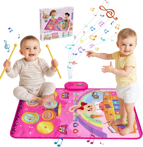 Vista 10 de Tapete de juego musical para bebé, educativa temprana 3 en 1, piano tambor de animal Touch de 31.5 x 19.6 pulgadas, manta de juego Montessori