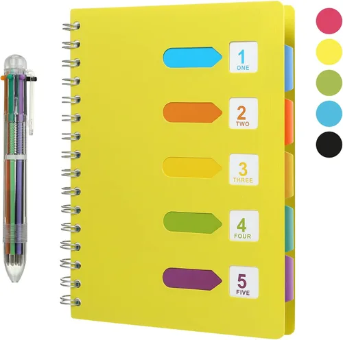 Vista 6 de Kesoto Cuaderno de espiral con pestañas divisorias, cuadernos profesionales para el trabajo y la escuela, rayado ancho 5 materias 6.3" × 9.4